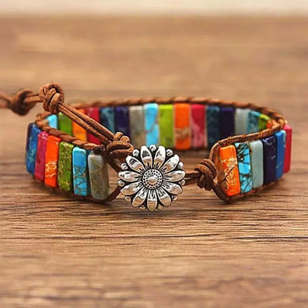 Sunflower Colorful Stone Beaded Wrap Bracelet