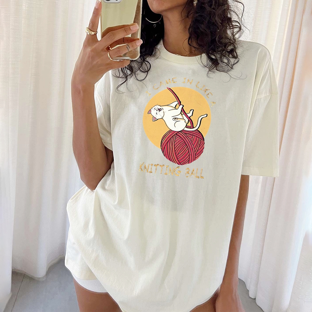 Wool Ball Cat Pattern Unisex Prints T-Shirt