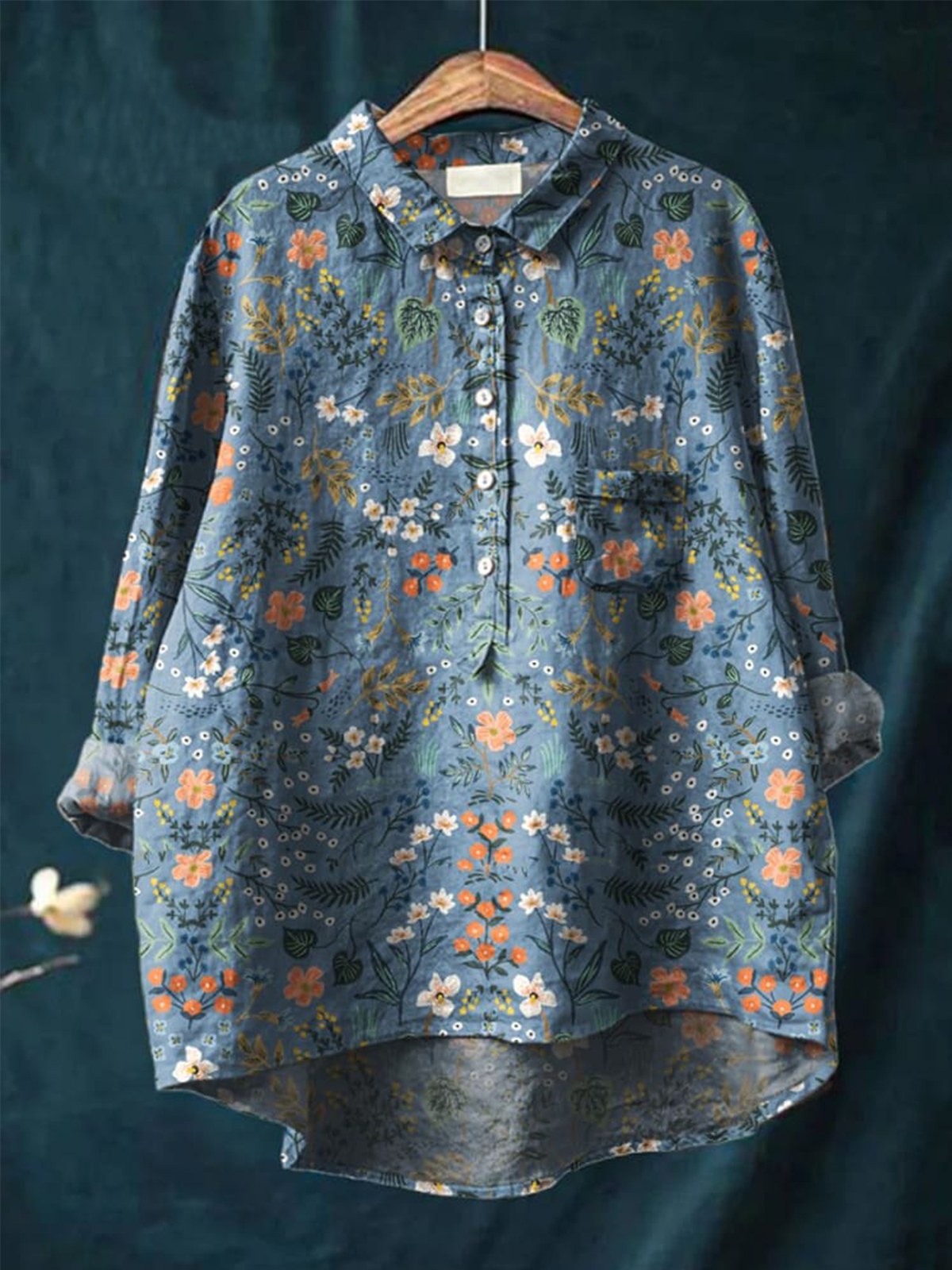 Women's Floral Art Print Casual Cotton And Linen Shirt