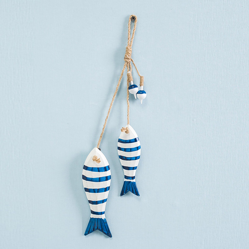 New Mediterranean Ocean Series Wooden Fish Small Fish Skewers Fish Net Background Decorative Wooden Fish