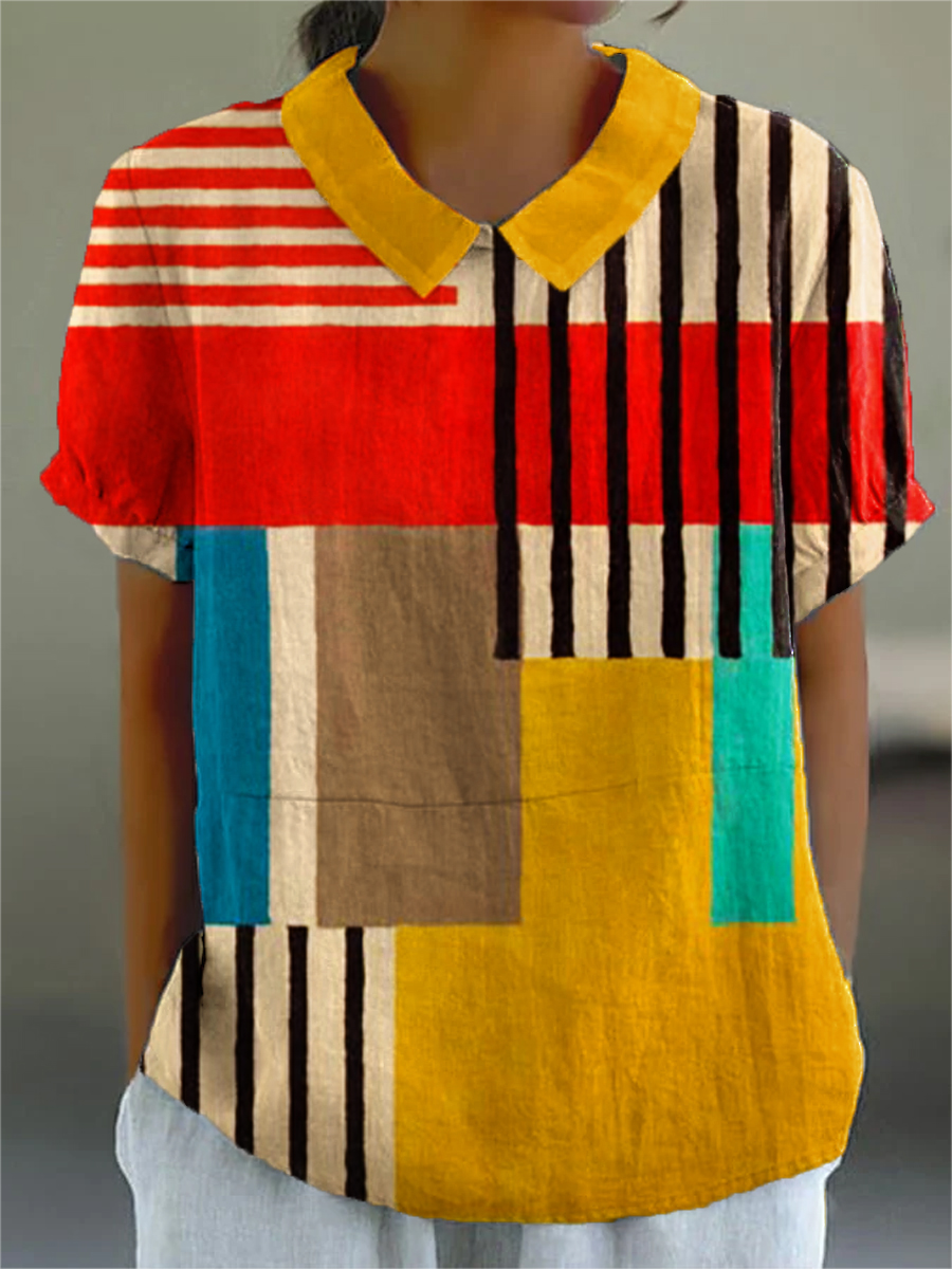 Women's Abstract Colorful Stripes Painting Art Print Casual Shirt