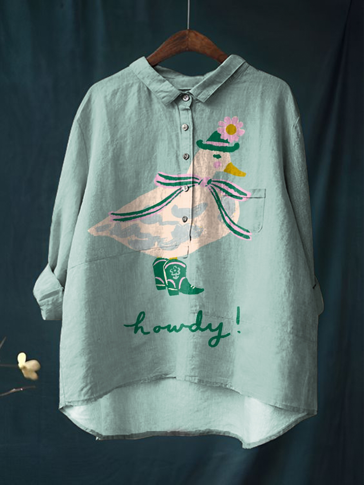 Women's Howdy Duck Print Casual Cotton And Linen Shirt