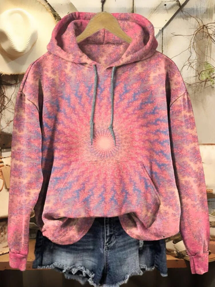 Vintage Kaleidoscope Tie Dye Print Casual Hoodie
