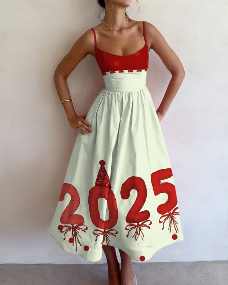 Celebrate 2025 Print Sleeveless Mini Dress
