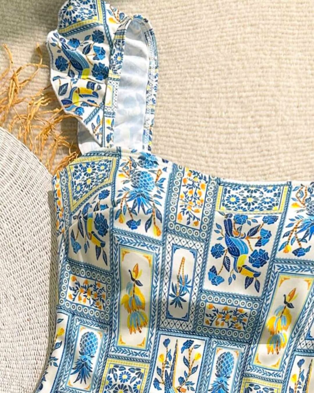 Colored Birds Printed One Piece Swimsuit