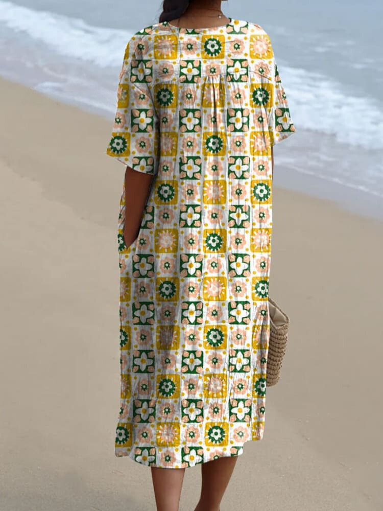 Women's Flower Watercolor Splash Fluid Art Print Flowy Dress