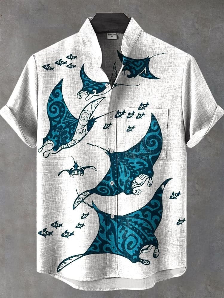 Vintage Manta Rays Art Print Casual Shirt