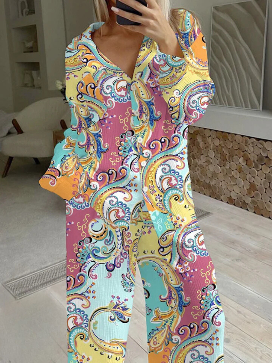 Women's Bohemian Paisley Print Casual Homewear Set