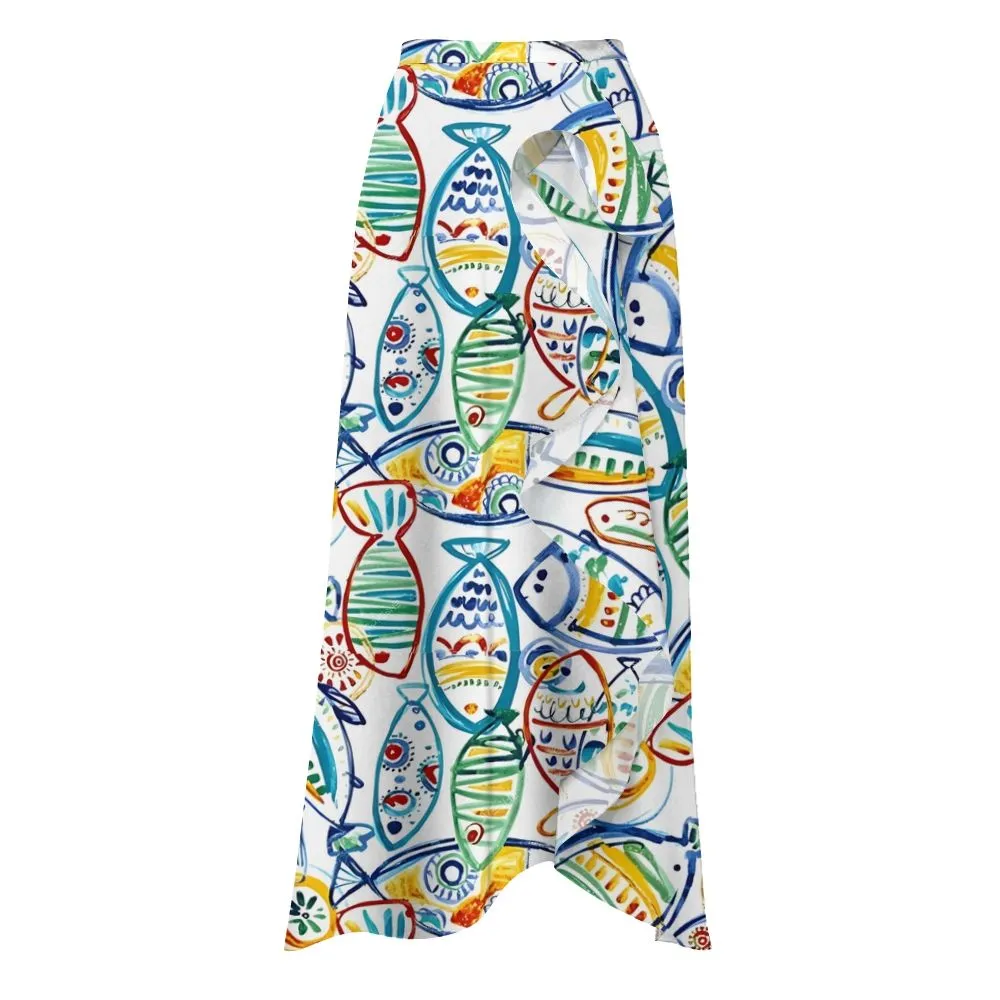 Artistic Colorful Geometric Fish Printed One-Piece Swimsuit and cover up