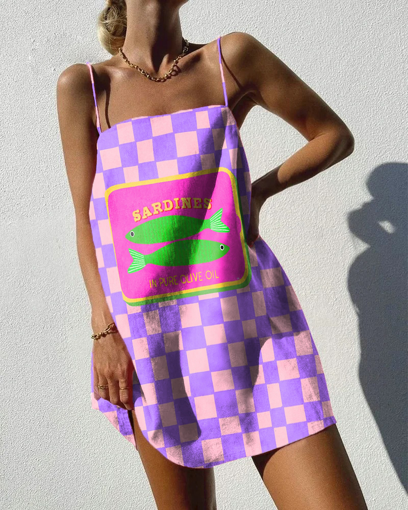 [Copy]Women's Square Canned Sardines Print Mini Dress