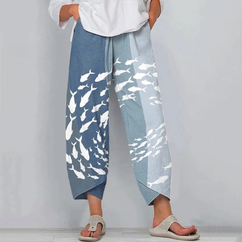 Women's Ocean Fish Print Gradient Pants