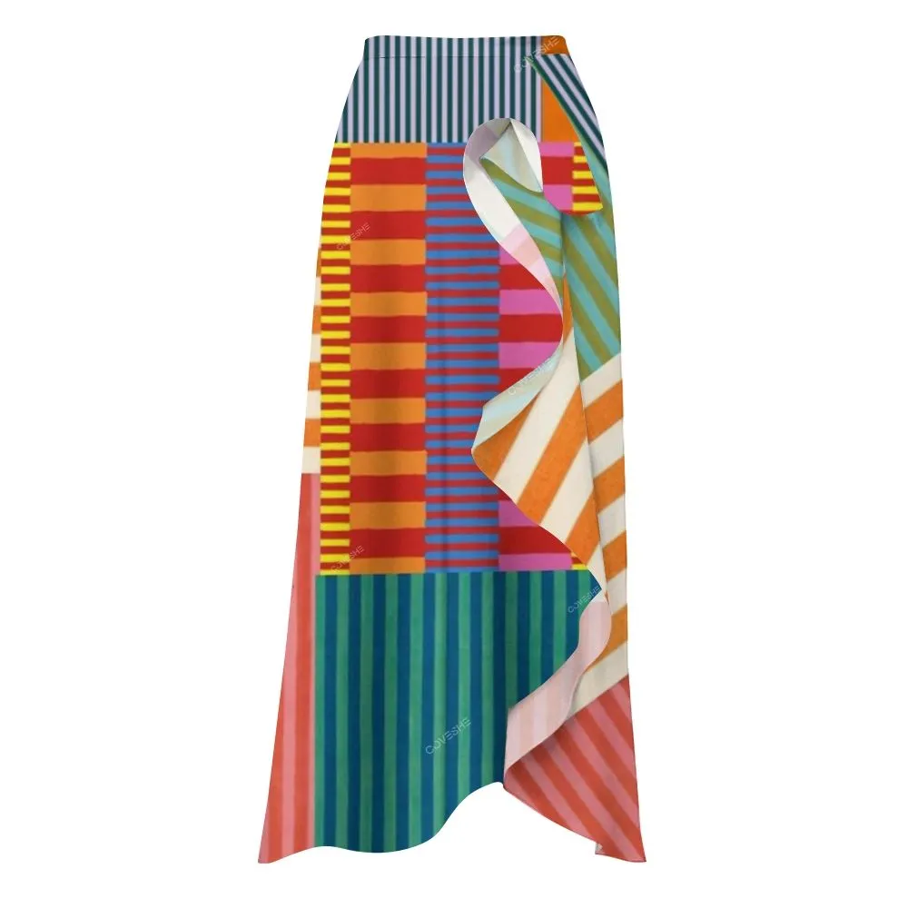 Geometric Stripes Printed One-Piece Swimsuit and cover up