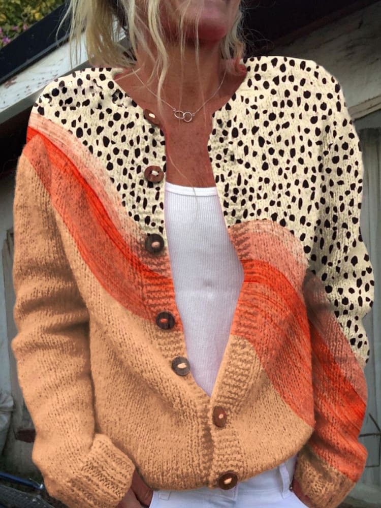 Retro Abstract Geometry Print Buttoned Cardigan Sweater