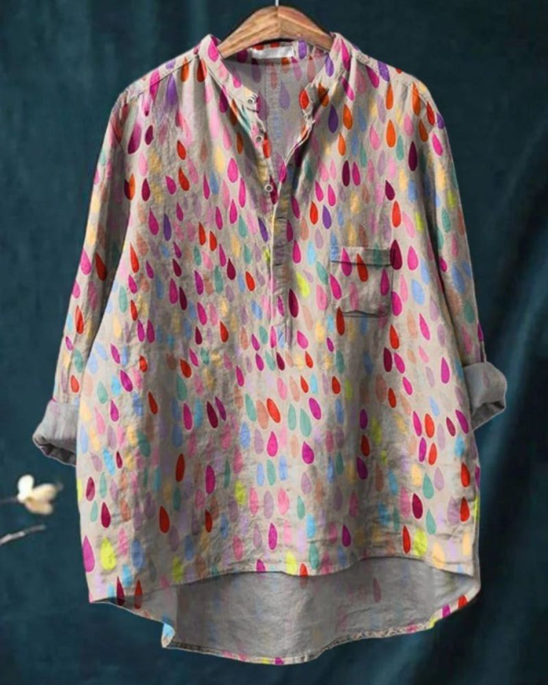 Colorful Water Droplet Pattern Printed Women's Casual Long Sleeve Comfortable Cotton Shirt