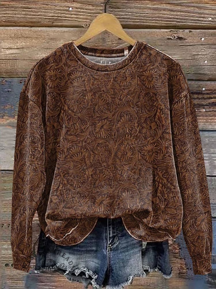Classic West Print Leather Texture Patterns T-shirt