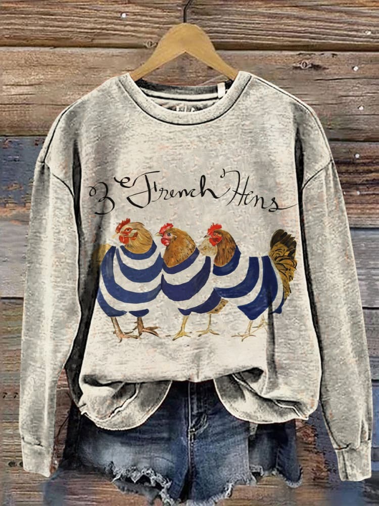 Retro Chicken Watercolor Art Casual Cotton Sweatshirt
