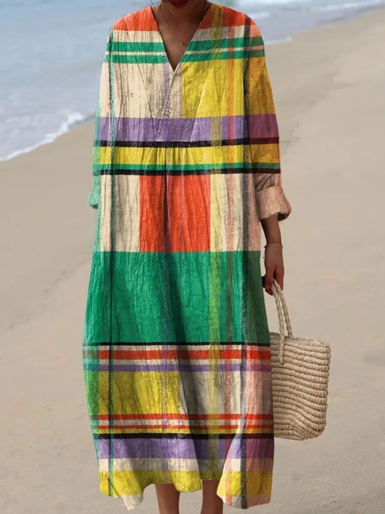 Women's Vintage Geometric Pattern Art Print Cotton Dress