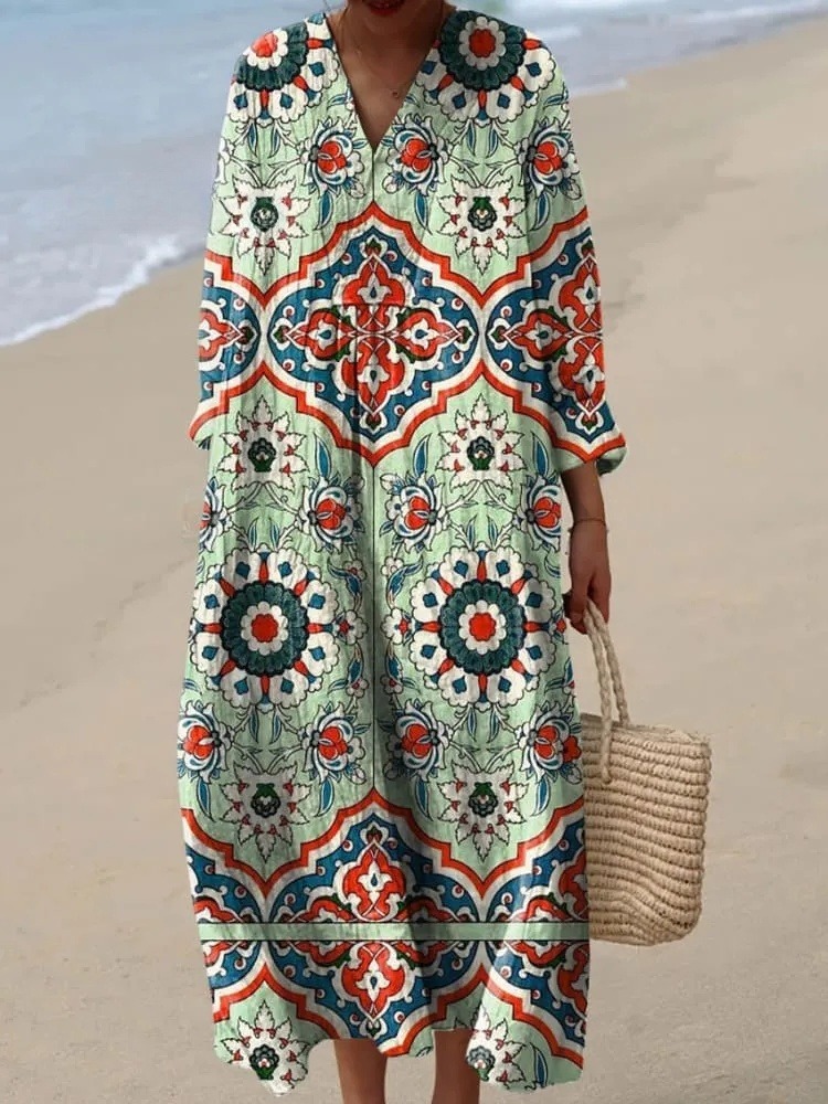 Women's Vintage Lovely Floral Art Print Cotton Dress