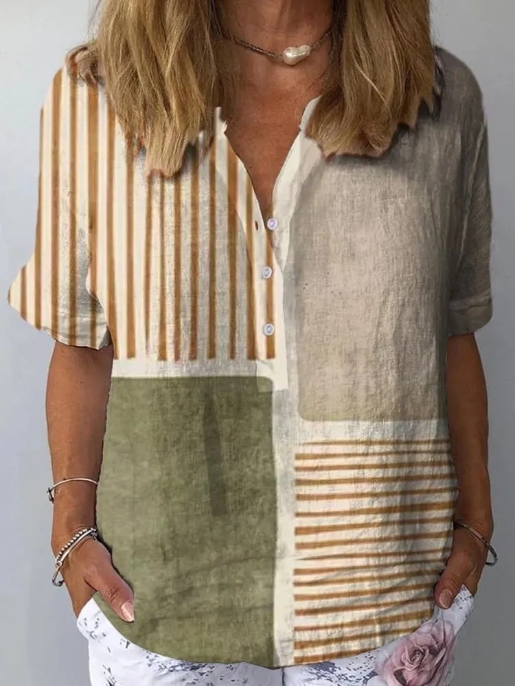 Women's Abstract Geometric Pattern Art Print Casual Shirt