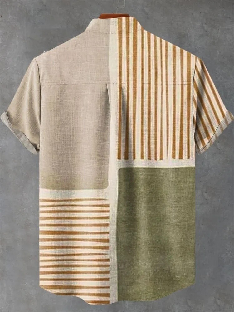 Men's Abstract Geometric Pattern Art Print Casual 100% Cotton Shirt