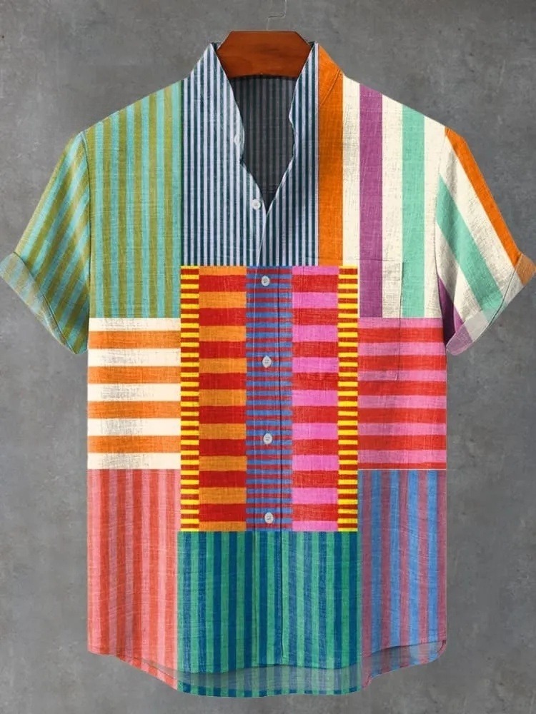 Men's Abstract Geometric Pattern Art Print Casual Shirt