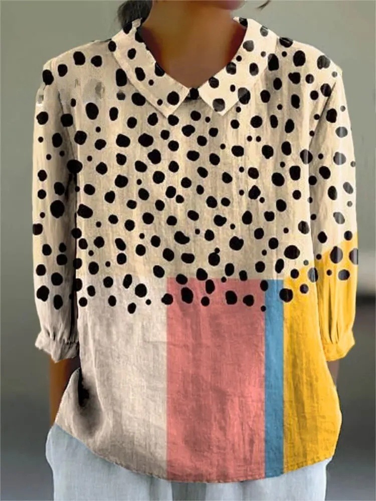 Women's Abstract Geometric Dot Pattern Art Print Casual 3/4 Sleeve Shirt