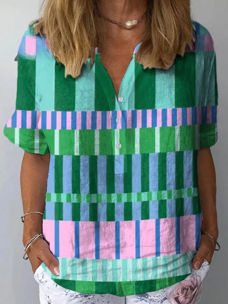 Women's Abstract Geometric Pattern Art Print Casual Shirt