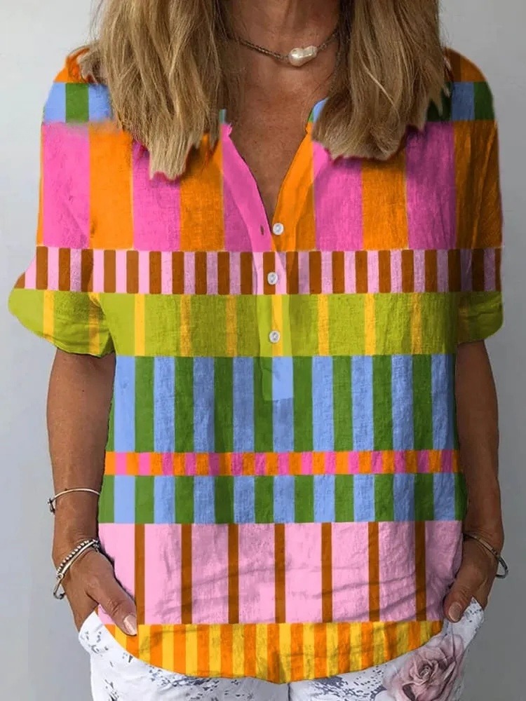 Women's Abstract Geometric Pattern Art Print Casual Shirt