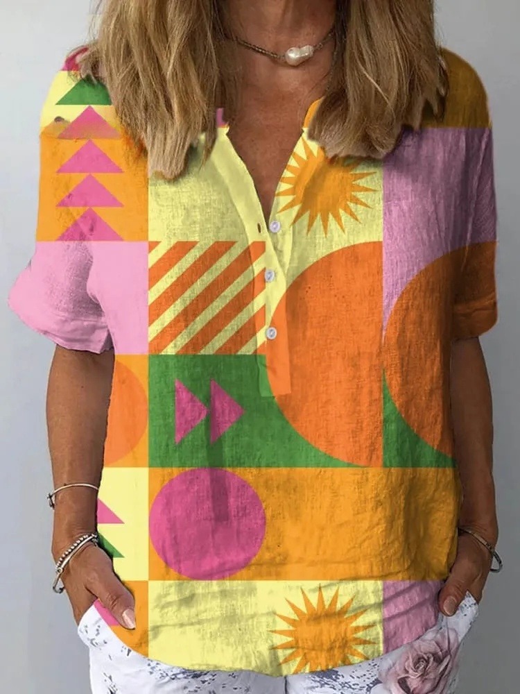 Women's Abstract Geometric Pattern Art Print Casual Shirt