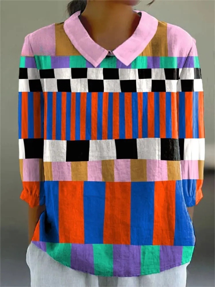 Women's Abstract Geometric Pattern Art Print Casual 3/4 Sleeve Shirt