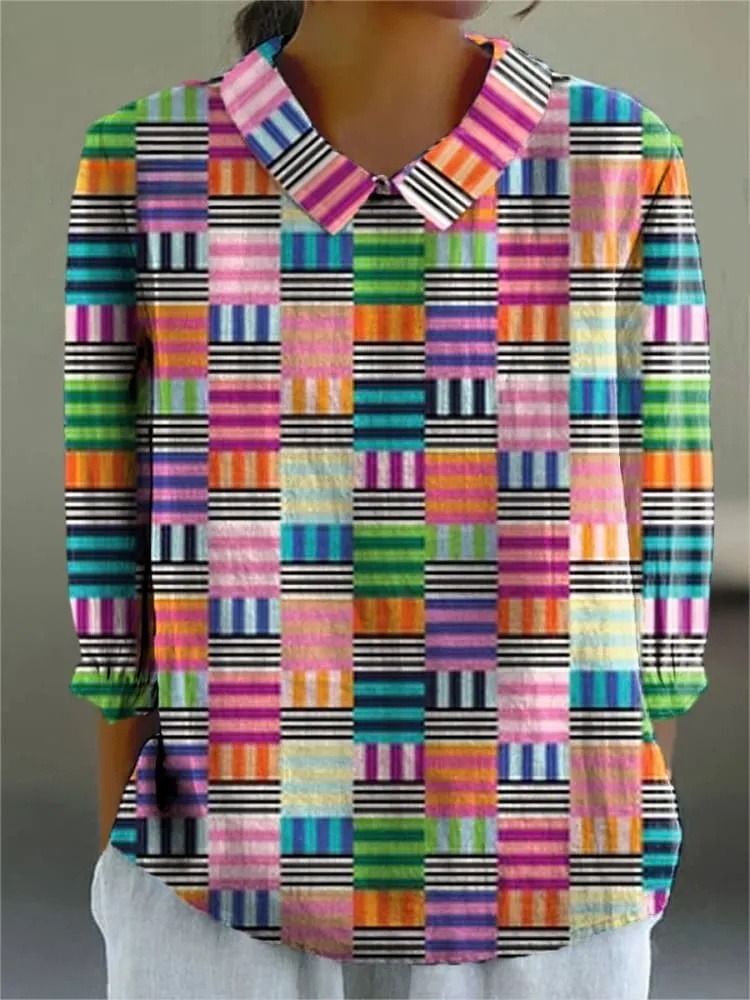 Women's Abstract Geometric Pattern Art Print Casual 3/4 Sleeve Shirt