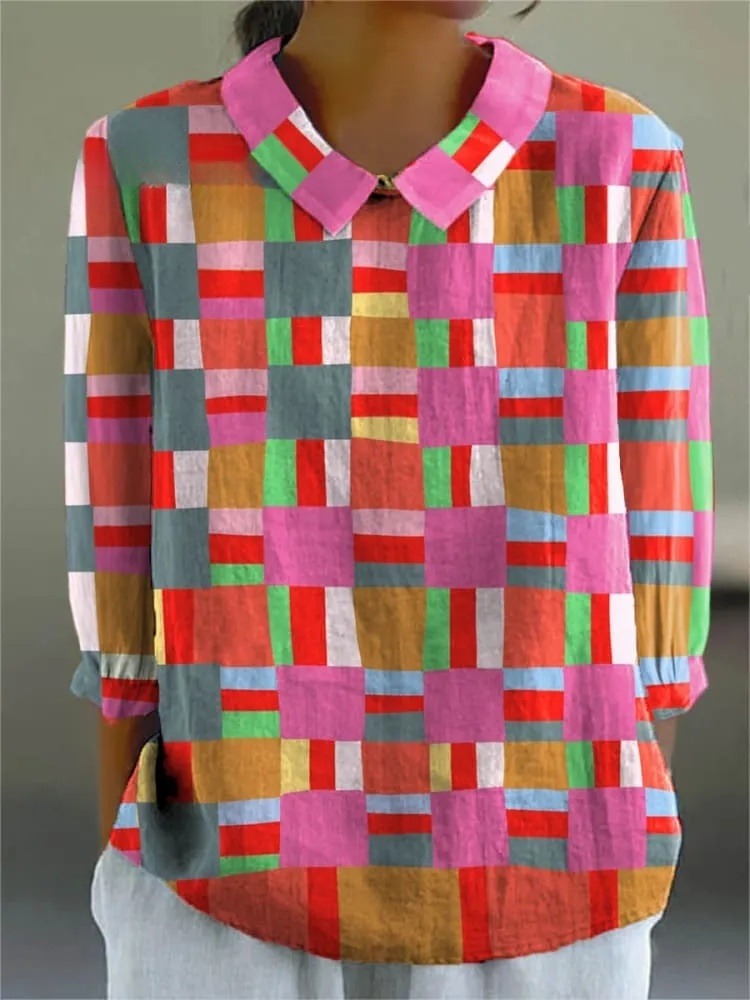 Women's Abstract Geometric Pattern Art Print Casual 3/4 Sleeve Shirt