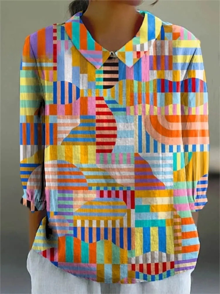 Women's Abstract Geometric Pattern Art Print Casual 3/4 Sleeve Shirt