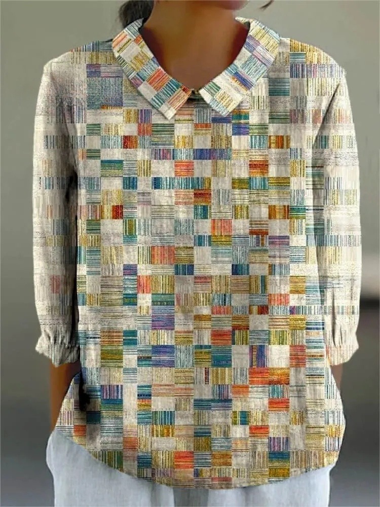 Women's Abstract Geometric Pattern Art Print Casual 3/4 Sleeve Shirt