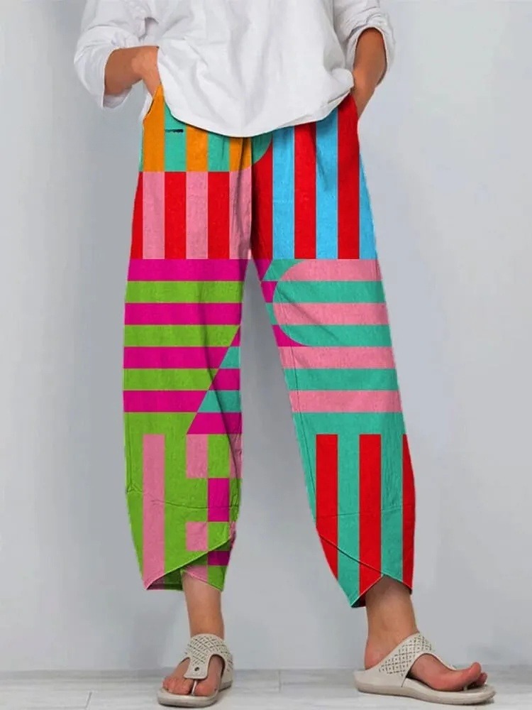 Women's Abstract Geometric Pattern Art Printed Casual Pants