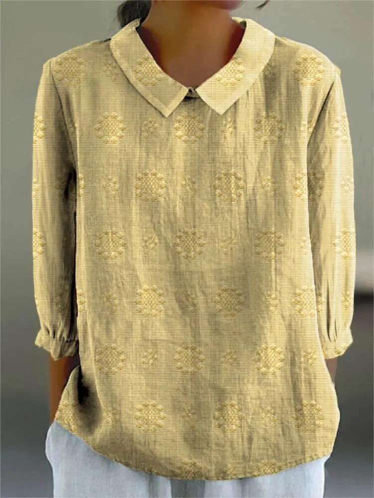 Women's Vintage Floral Art Print Casual 3/4 Sleeve Shirt