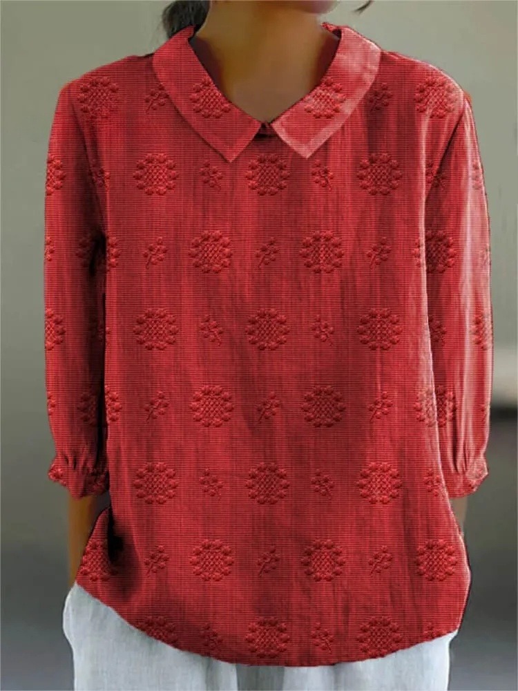 Women's Vintage Floral Art Print Casual 3/4 Sleeve Shirt