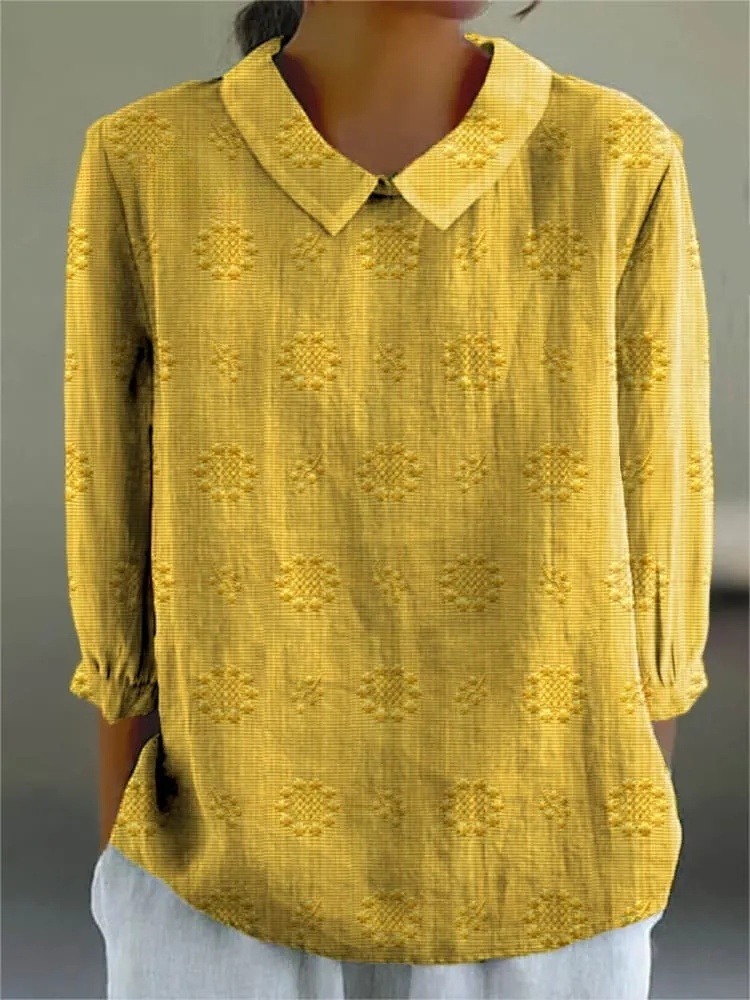 Women's Vintage Floral Art Print Casual 3/4 Sleeve Shirt