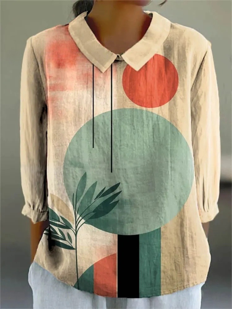 Women's Abstract Geometric Pattern Art Print Casual 3/4 Sleeve Shirt