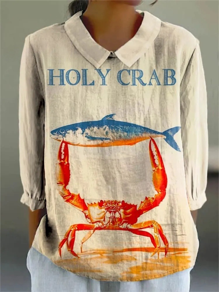 Women's Funny Crab Fish Pattern Art Print Casual 3/4 Sleeve Shirt