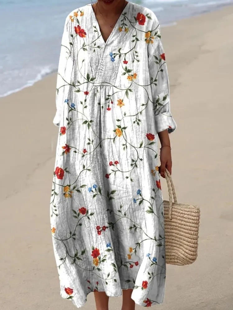 Women's Lovely Floral Art Print Cotton Dress