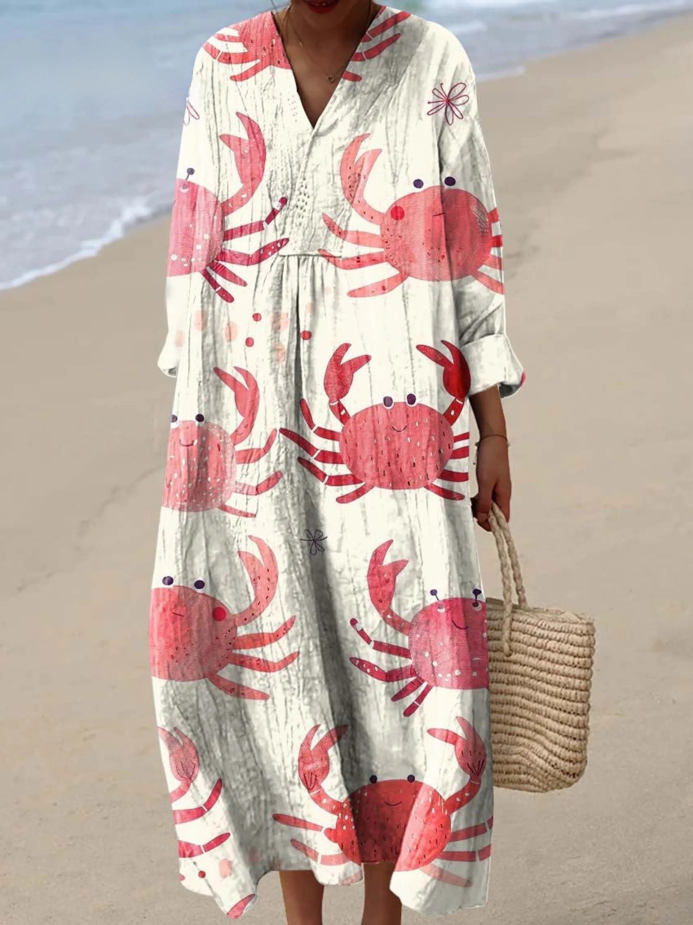 Women's Lovely Crab Pattern Art Print Cotton Dress