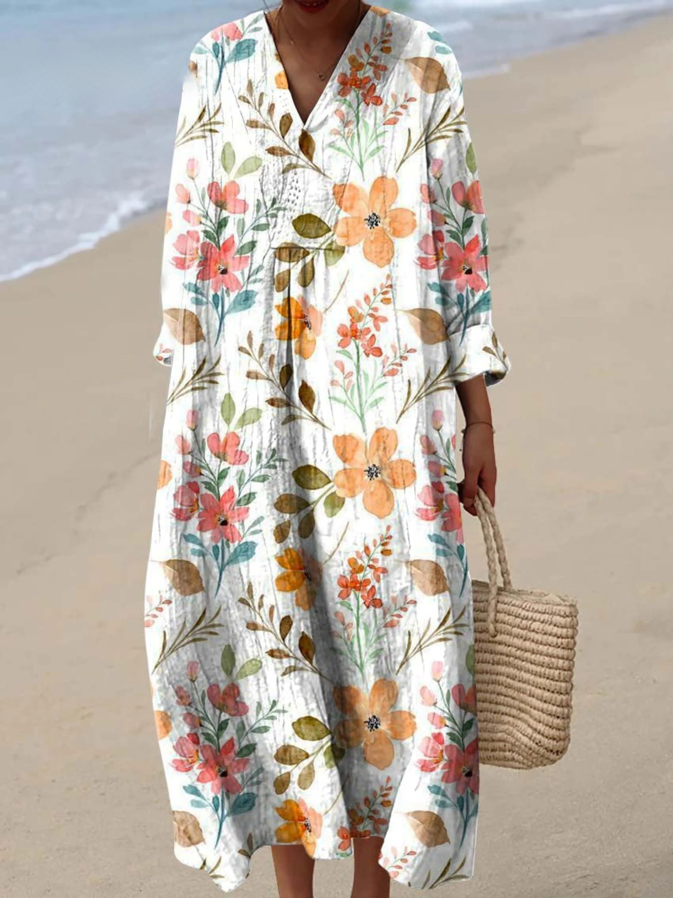 Women's Lovely Floral Pattern Art Print Cotton Dress