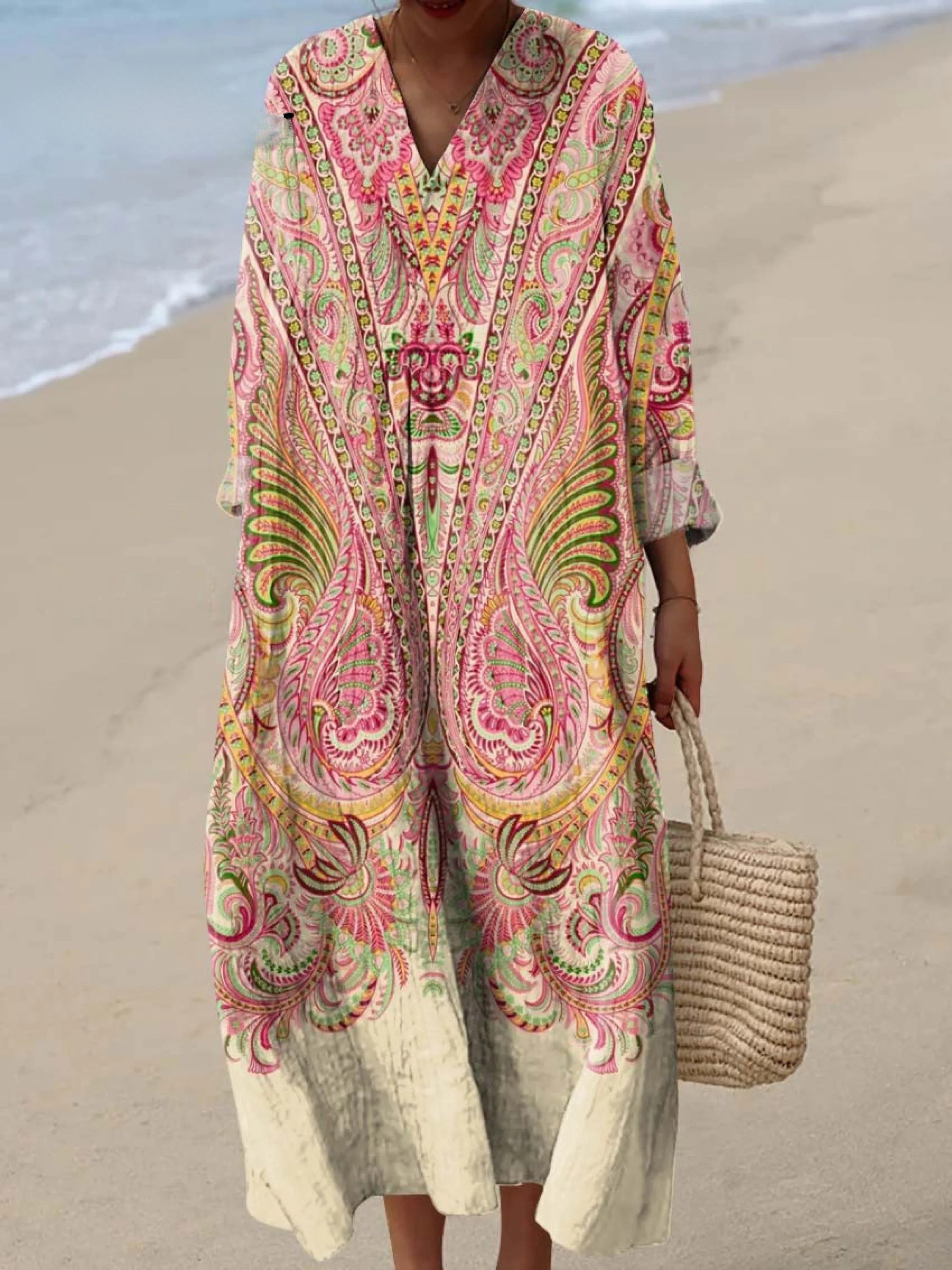 Women's Vintage Ethnic Floral Pattern Art Print Cotton Dress