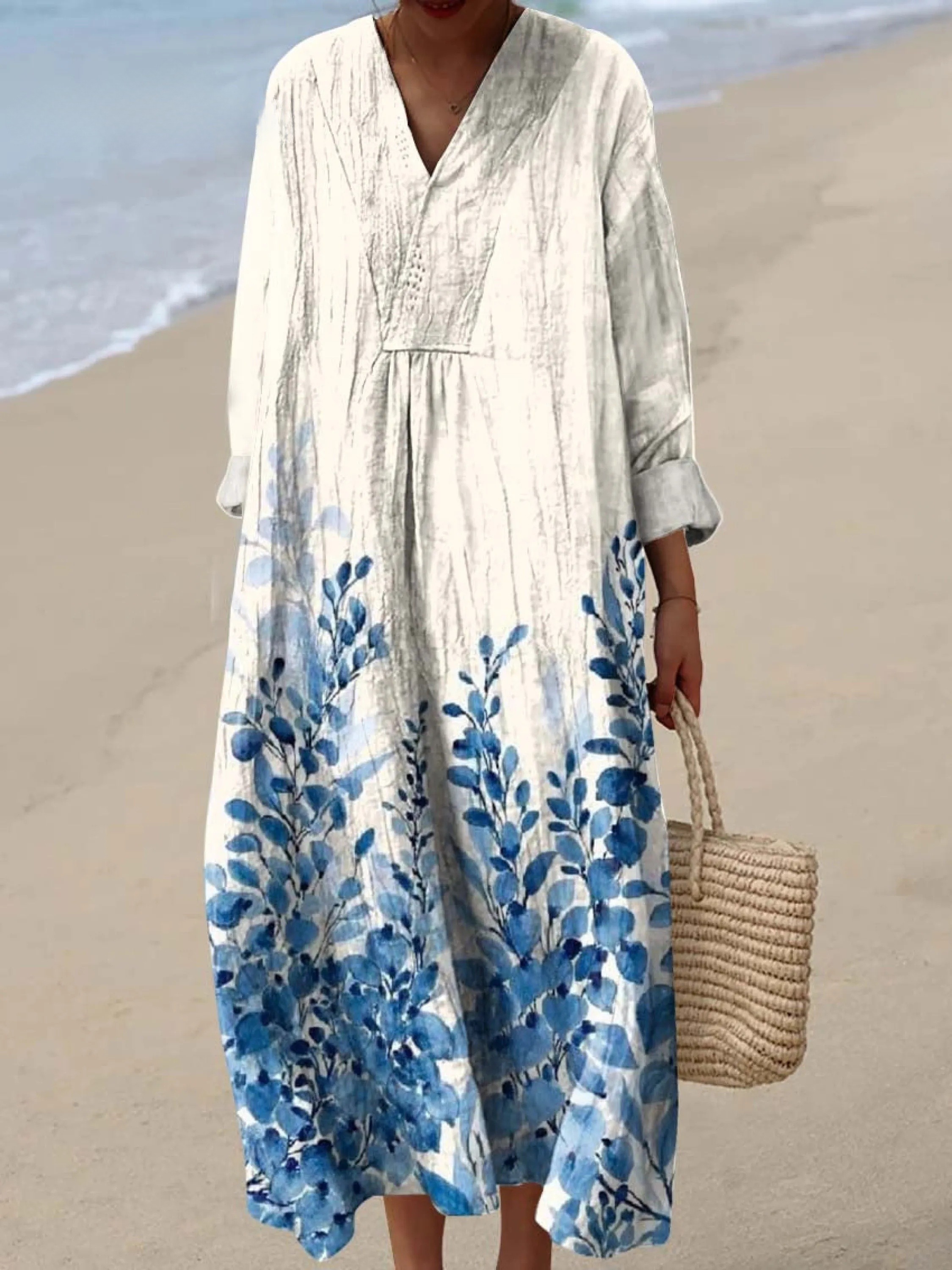 Women's Lovely Floral Pattern Art Print Cotton Dress