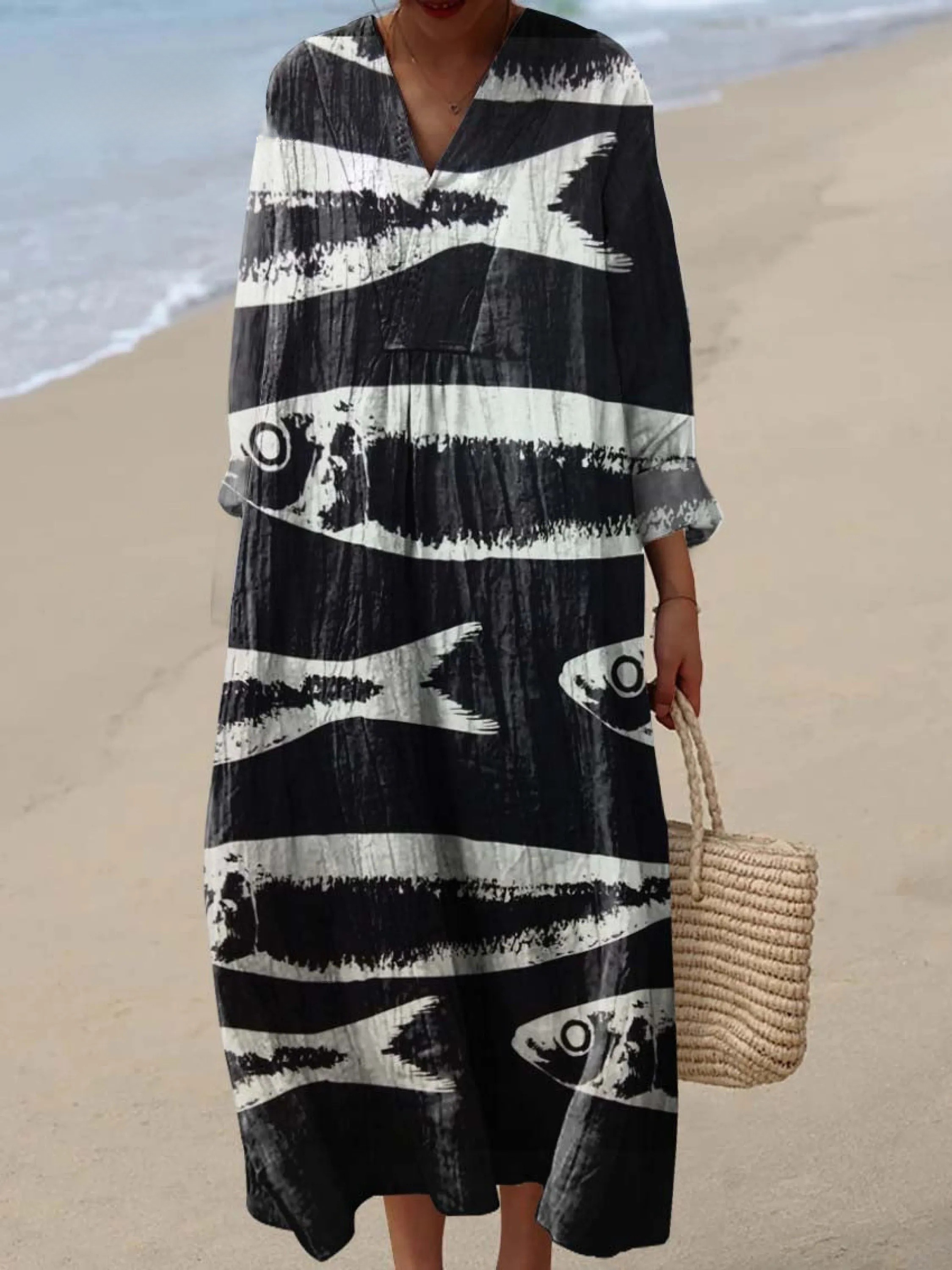 Women's Funny Fish Pattern Art Print Cotton Dress