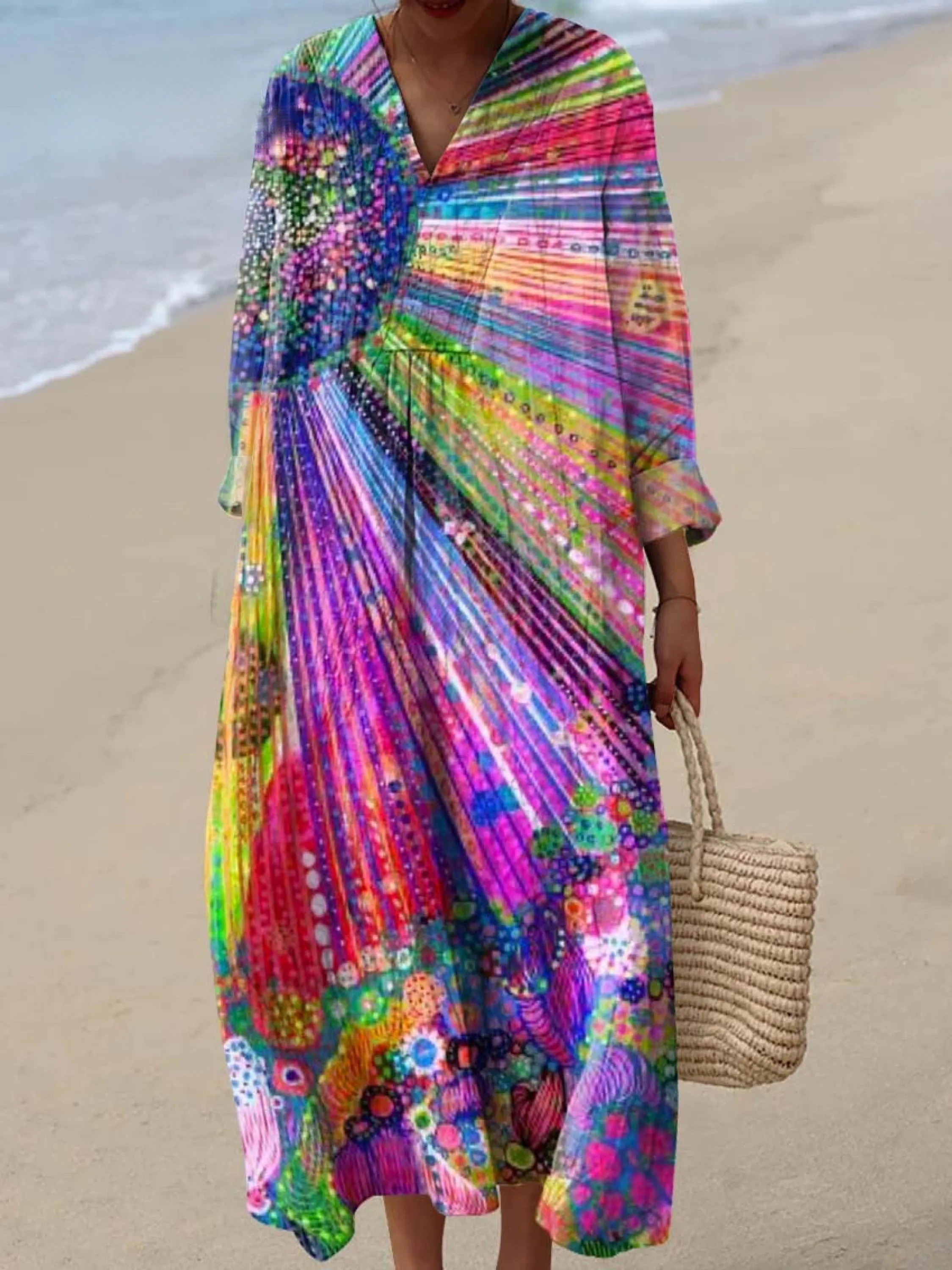 Women's Lovely Floral Pattern Art Print Cotton Dress