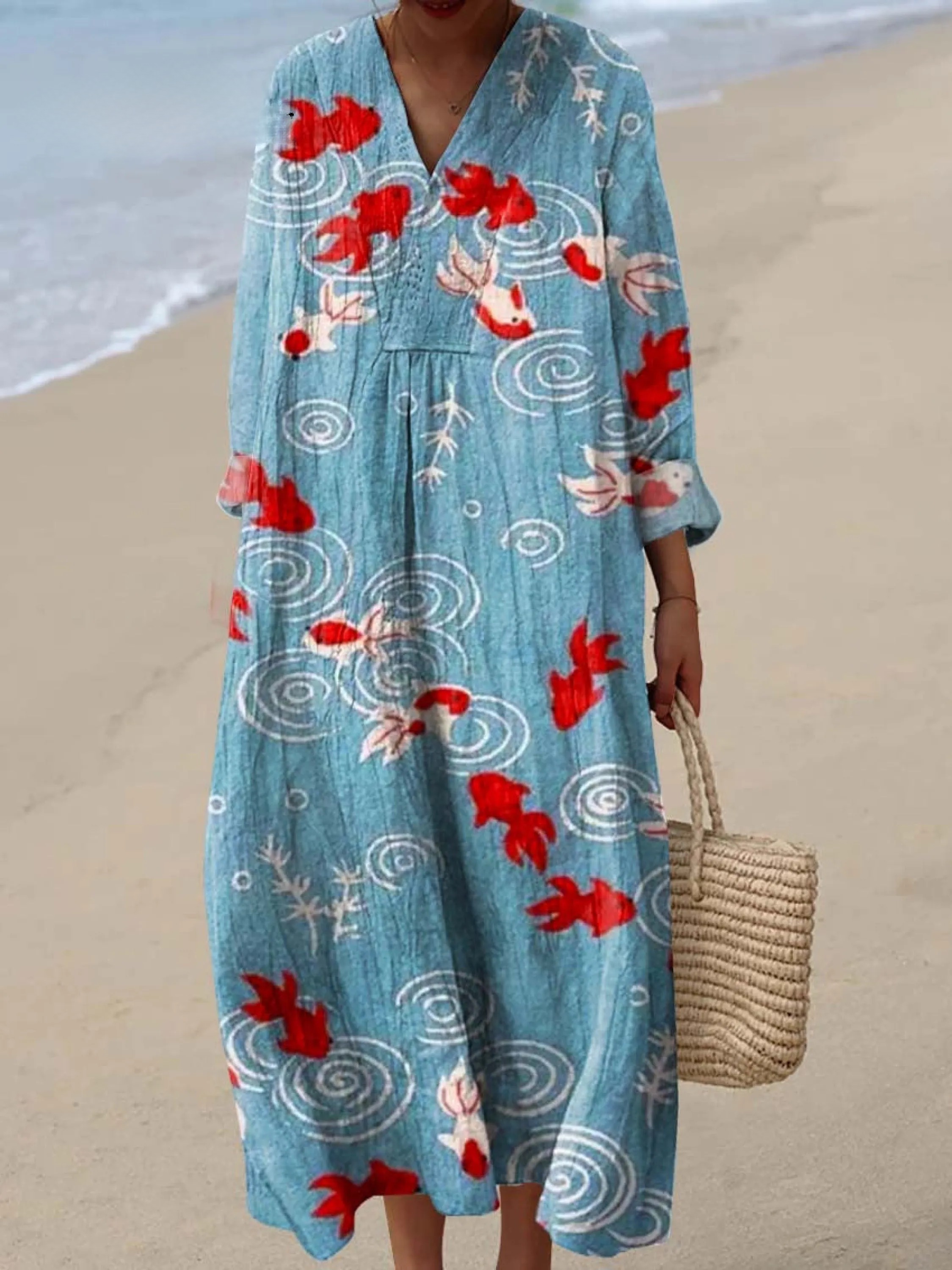 Women's Lovely Fish Pattern Art Print Cotton Dress