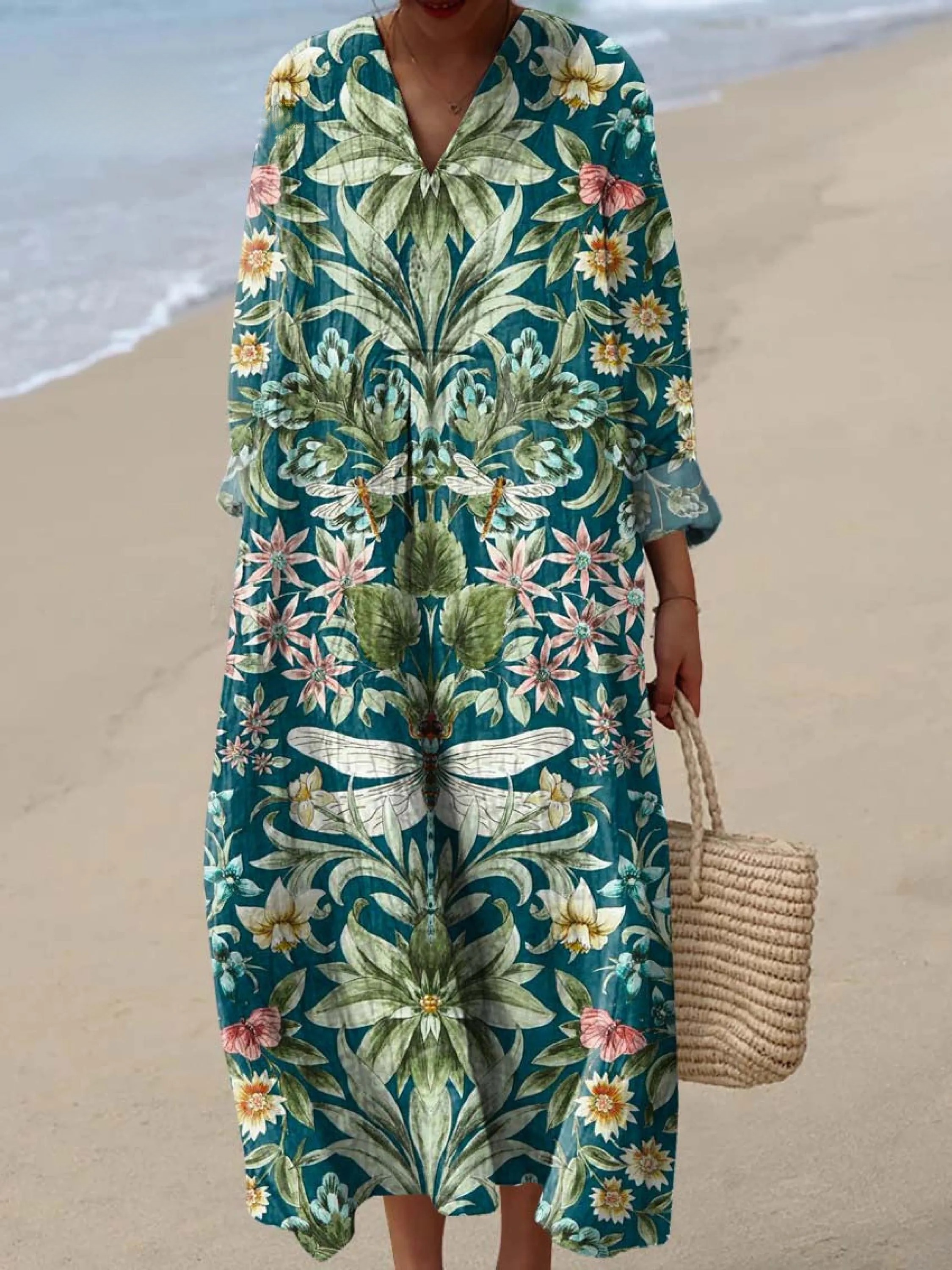 Women's Vintage Floral Pattern Art Print Cotton Dress