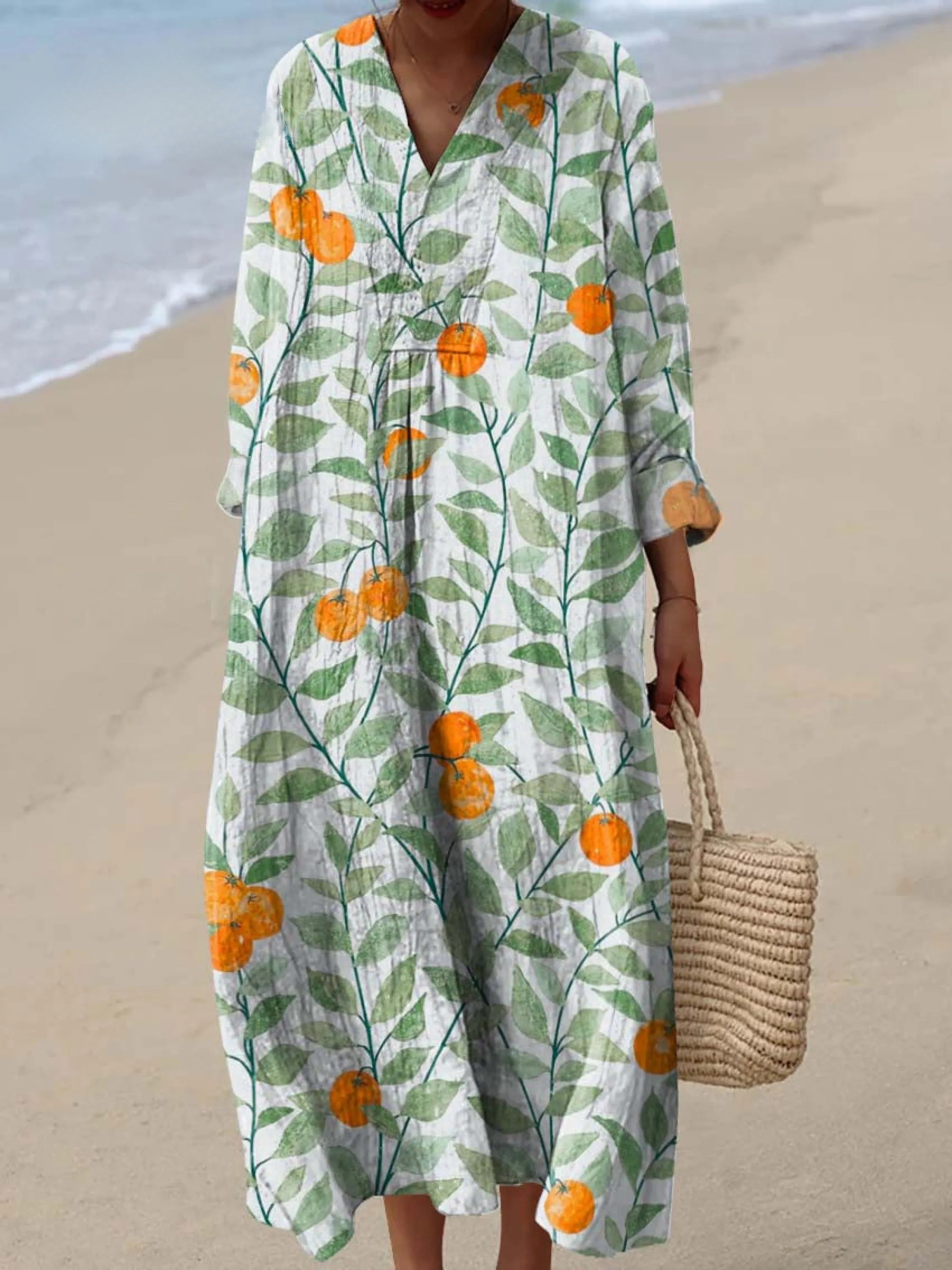 Women's Vintage Floral Pattern Art Print Cotton Dress